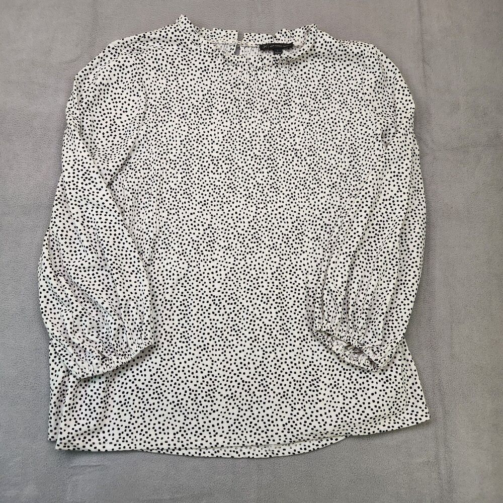 Adrianna Papell‎ Blouse Women's L White Black Speckled Long Sleeve Work Casual